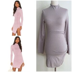 EUC Song of Style Anita GRAY Ruched Mock Neck Sweater Long Sleeves Mini Dress XS